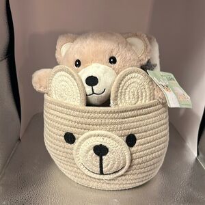 Laughing llama three-piece gift basket. There is a teddy bear, blanket, basket